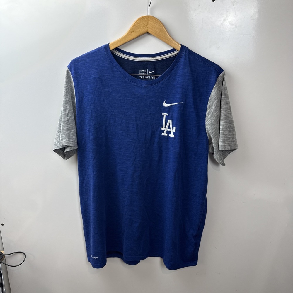 Nike MLB La Dodgers Dri Fit Shirt Genuine Merchandise Blue Grey Embroidery L